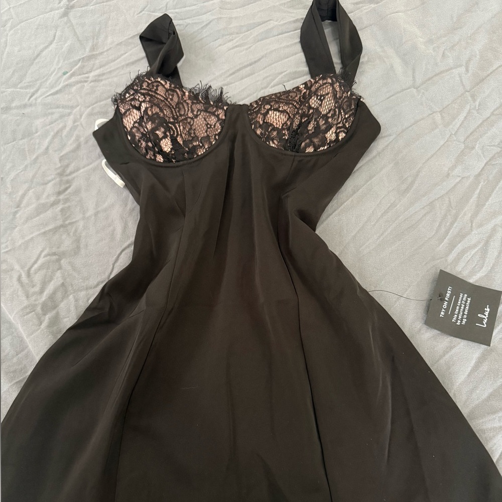 Lulu's Black Lace mini dress with Floral Detailing